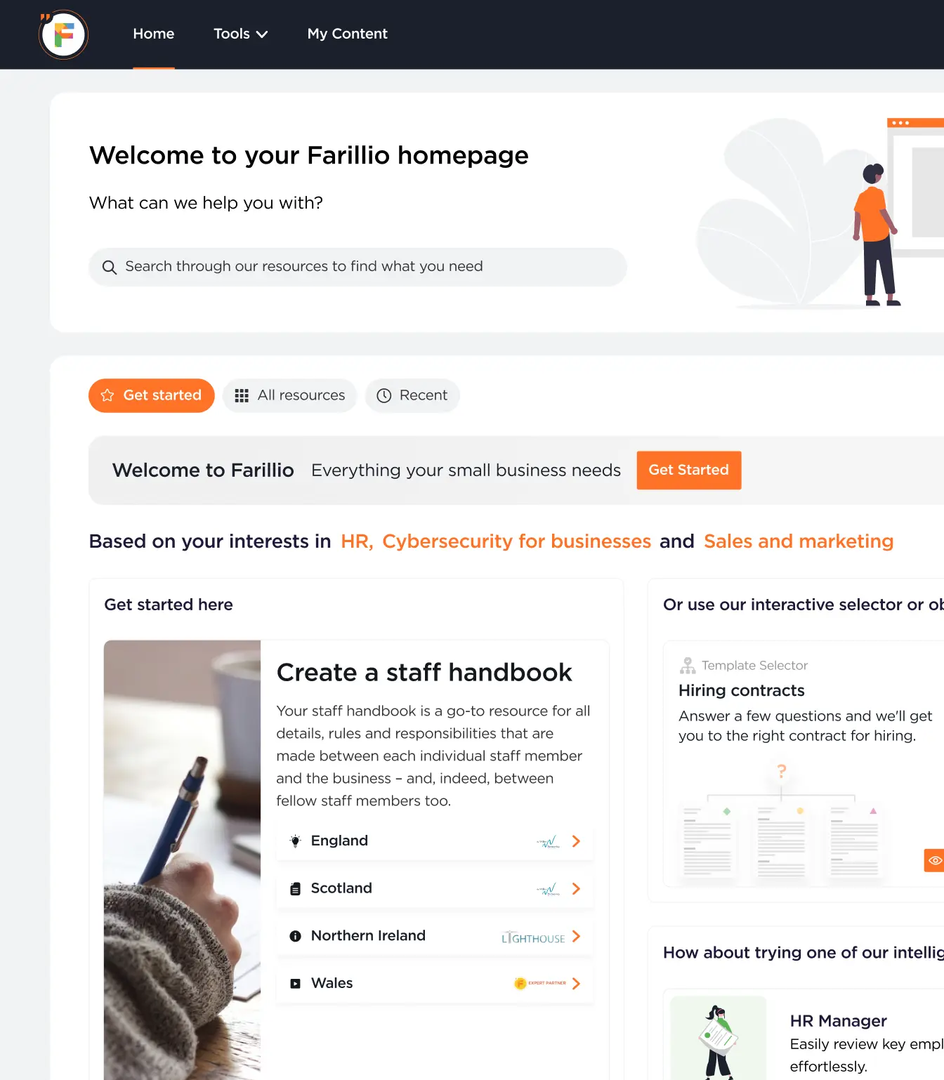 Dashboard page from the Farillio platform